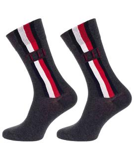 TH MEN SOCK 2 PACK ICONIC STRIPE CLASSIC MIDDLE GREY MELANGE