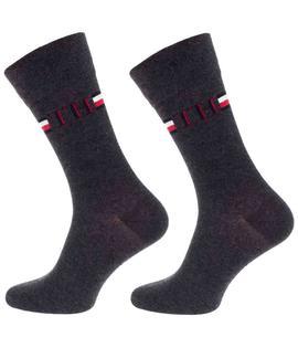 TH MEN SOCK 2 PACK ICONIC STRIPE CLASSIC MIDDLE GREY MELANGE