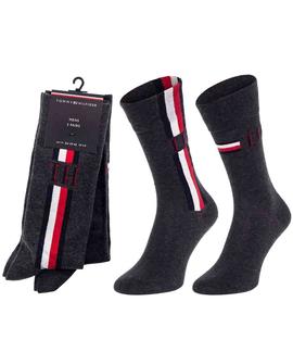 TH MEN SOCK 2 PACK ICONIC STRIPE CLASSIC MIDDLE GREY MELANGE