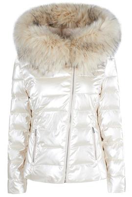 CHAQUETA PLUMAS BEIGE METALIZADA CON CAPUCHA