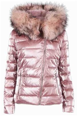 CHAQUETA PLUMAS ROSA METALIZADA CON