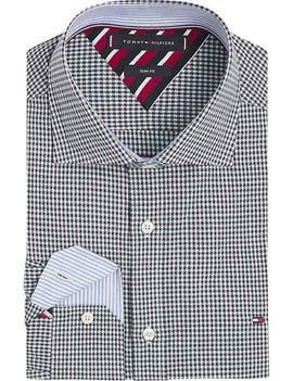 SLIM DOBBY HOUNDSTOOTH SHIRT CARBON NAVY / WHITE