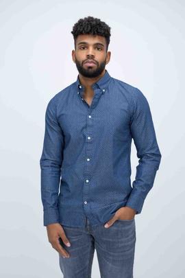 SLIM INDIGO LOOK PRINT SHIRT LIGHT INDIGO / WHITE