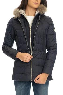 CHAQUETA 3/4 DE MUJER MARINO ACOLCHADA CON CAPUCHA