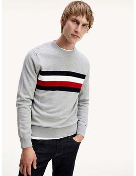 GLOBAL STRIPE CREW NECK MEDIUM GREY HEATHER