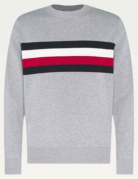 GLOBAL STRIPE CREW NECK MEDIUM GREY HEATHER