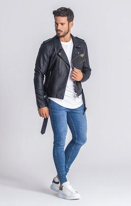 CHAQUETA BIKER DE ECOPIEL NEGRA