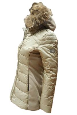 CHAQUETA 3/4 DE MUJER BEIGE ACOLCHADA CON CAPUCHA