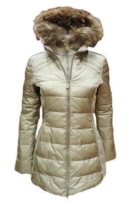 CHAQUETA 3/4 DE MUJER BEIGE ACOLCHADA CON CAPUCHA