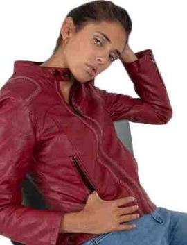 CHAQUETA DE MUJER DE ECOPIEL GRANATE