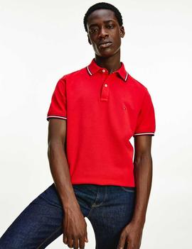 TOMMY TIPPED SLIM POLO PRIMARY RED