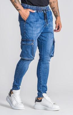 PANTALÓN VAQUERO ELÁSTICO BOLSO CARGO AZUL DEGRADÉ