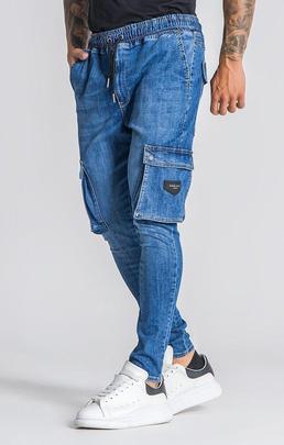 PANTALÓN VAQUERO ELÁSTICO BOLSO CARGO AZUL DEGRADÉ