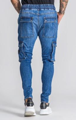 PANTALÓN VAQUERO ELÁSTICO BOLSO CARGO AZUL DEGRADÉ