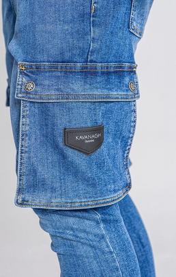 PANTALÓN VAQUERO ELÁSTICO BOLSO CARGO AZUL DEGRADÉ