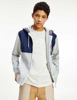 TJM CONTRAST ZIP HOODIE LIGHT GREY HTR / TWILIGHT NAVY