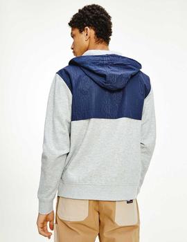 TJM CONTRAST ZIP HOODIE LIGHT GREY HTR / TWILIGHT NAVY