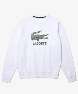 SUDADERA LACOSTE BLANCA CON LOGO CRAQUELADO