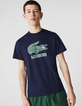 CAMISETA LACOSTE AZUL MARINO CON LOGO CRAQUELADO