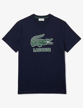 CAMISETA LACOSTE AZUL MARINO CON LOGO CRAQUELADO