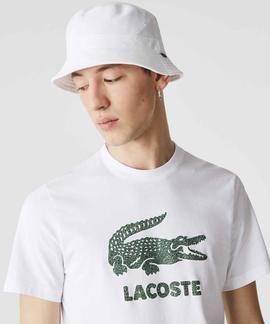 CAMISETA LACOSTE BLANCA CON LOGO CRAQUELADO
