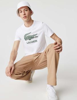 CAMISETA LACOSTE BLANCA CON LOGO CRAQUELADO