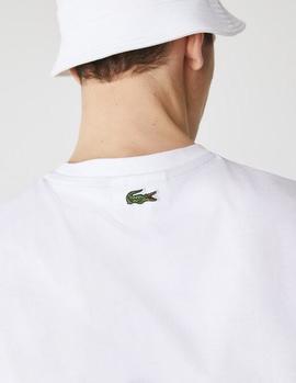 CAMISETA LACOSTE BLANCA CON LOGO CRAQUELADO