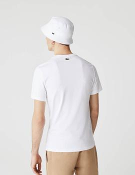 CAMISETA LACOSTE BLANCA CON LOGO CRAQUELADO