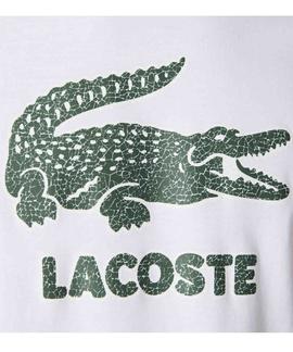 CAMISETA LACOSTE BLANCA CON LOGO CRAQUELADO