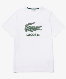 CAMISETA LACOSTE BLANCA CON LOGO CRAQUELADO