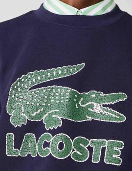 SUDADERA LACOSTE AZUL MARINO CON LOGO CRAQUELADO