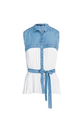 TOP CON MEZCLA DE DENIM REGULAR FIT BLANCO