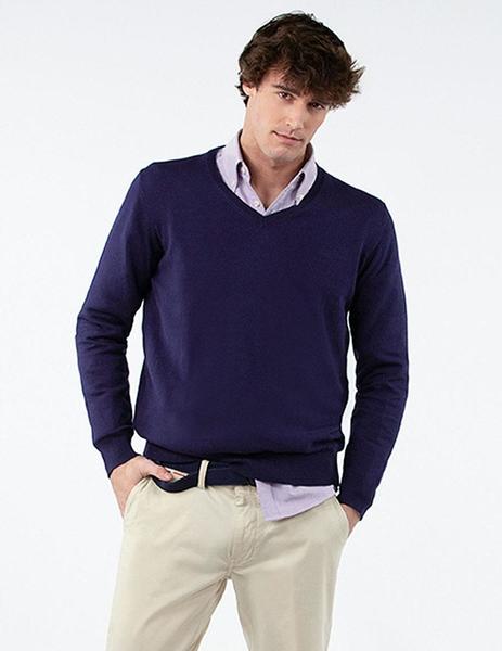 Jersey de cuello pico azul marino para hombre