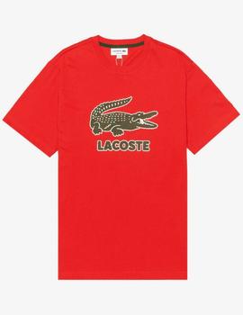 CAMISETA LACOSTE ROJA CON LOGO CRAQUELADO