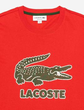 CAMISETA LACOSTE ROJA CON LOGO CRAQUELADO