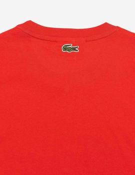 CAMISETA LACOSTE ROJA CON LOGO CRAQUELADO