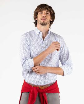 CAMISA BLANCA CON ESTAMPADO DE BICICLETAS