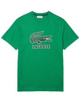 CAMISETA LACOSTE VERDE CON LOGO CRAQUELADO