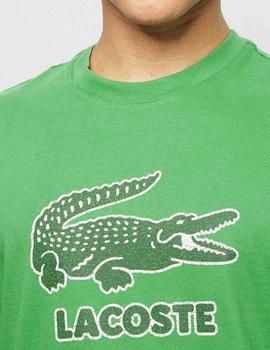 CAMISETA LACOSTE VERDE CON LOGO CRAQUELADO