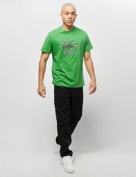 CAMISETA LACOSTE VERDE CON LOGO CRAQUELADO