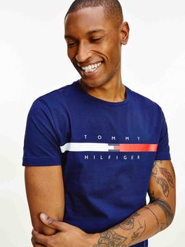 GLOBAL STRIPE CHEST TEE YALE NAVY