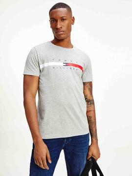 GLOBAL STRIPE CHEST TEE MEDIUM GREY HEATHER