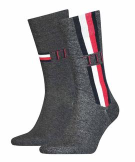 TH MEN SOCK 2 PACK ICONIC STRIPE CLASSIC MIDDLE GREY MELANGE