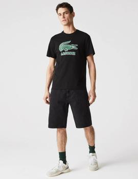 CAMISETA LACOSTE NEGRA CON LOGO CRAQUELADO