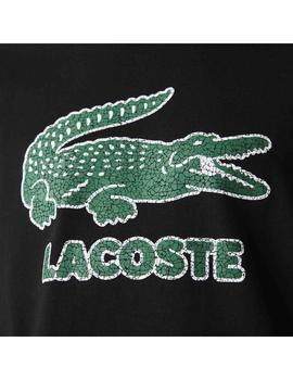 CAMISETA LACOSTE NEGRA CON LOGO CRAQUELADO