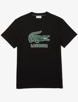 CAMISETA LACOSTE NEGRA CON LOGO CRAQUELADO