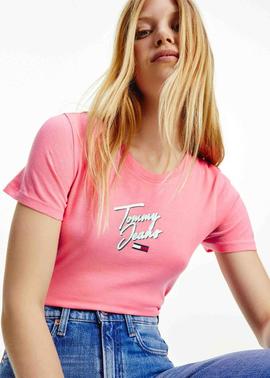 TJW SKINNY SCRIPT TEE BOTANICAL PINK