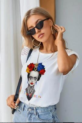 CAMISETA MUJER FRIDA HEROINES RED BLANCA