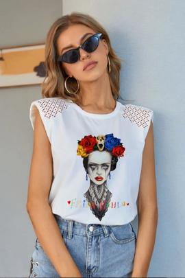 CAMISETA MUJER FRIDA HEROINES RED BLANCA
