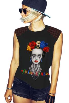 CAMISETA MUJER FRIDA HEROINES RED NEGRA